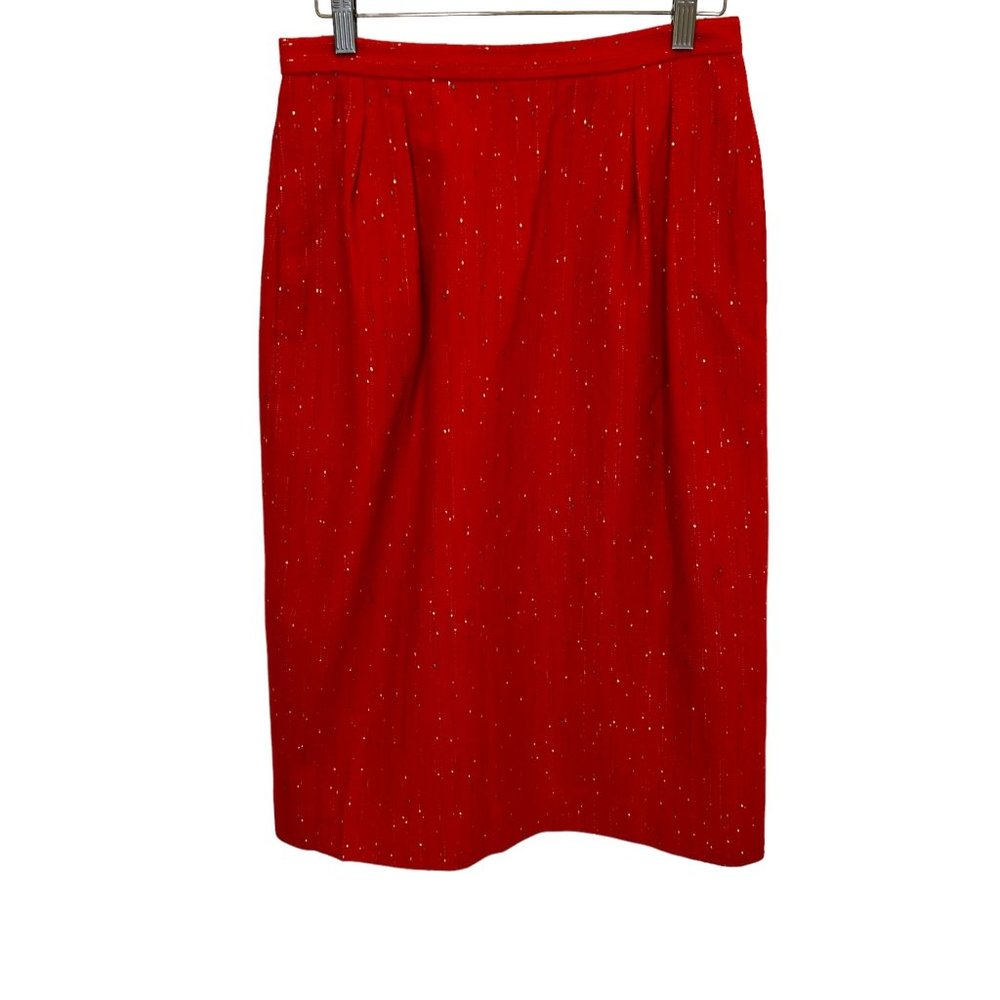 Vintage 80s Red Speckled Wool Blend Tapered Blazer Pencil Skirt Suit Set Medium - Picture 3 of 16
